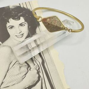 Rainforest Jasper Cuff Hook Closure Gold Bracelet